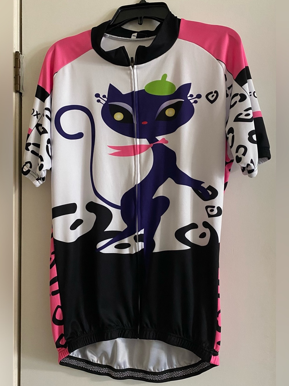 Pink and Black Cat Graphic Cycling Jersey